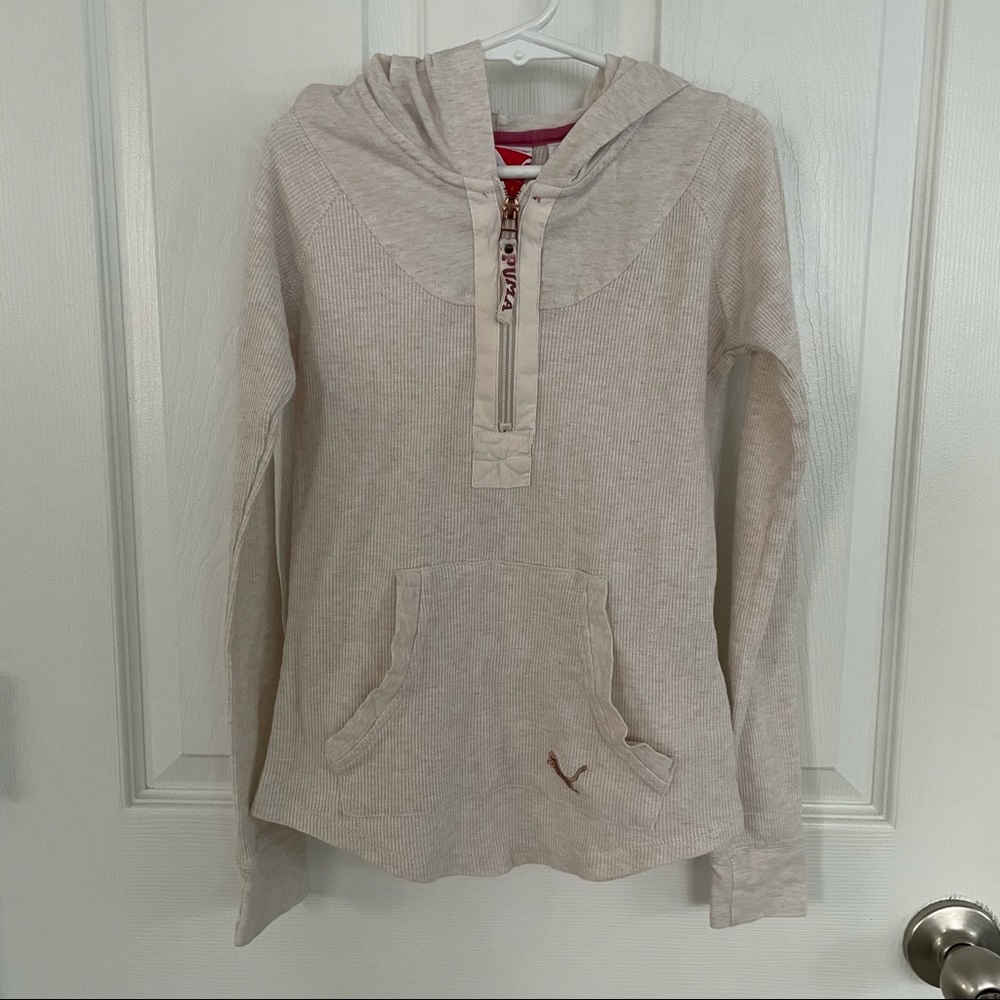 Puma Cream Half Zip Long Sleeve Shirt w/ Hood